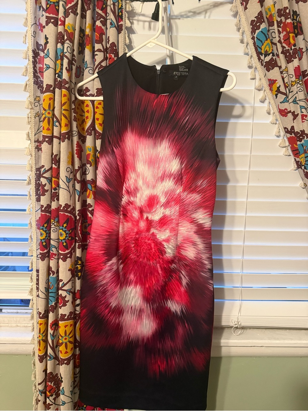 Etcetera Black Dress with Red Burst Print